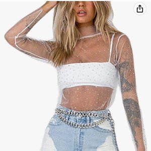 Mesh Sheer Glitter Sequin Top - Long Sleeve Turtleneck